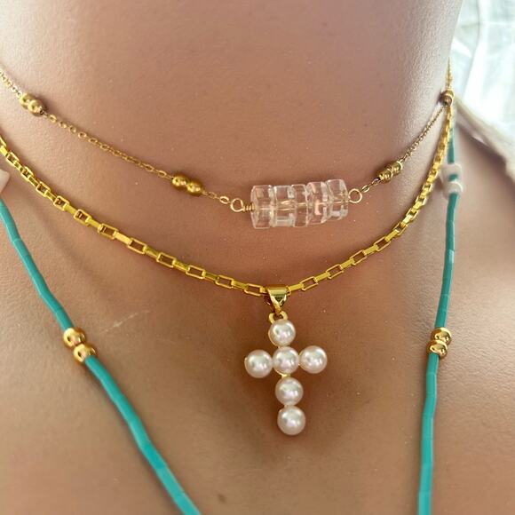 Adjustable choker gold plated clear quartz gem stone necklace boho beach jewelry - Picture 1 of 4